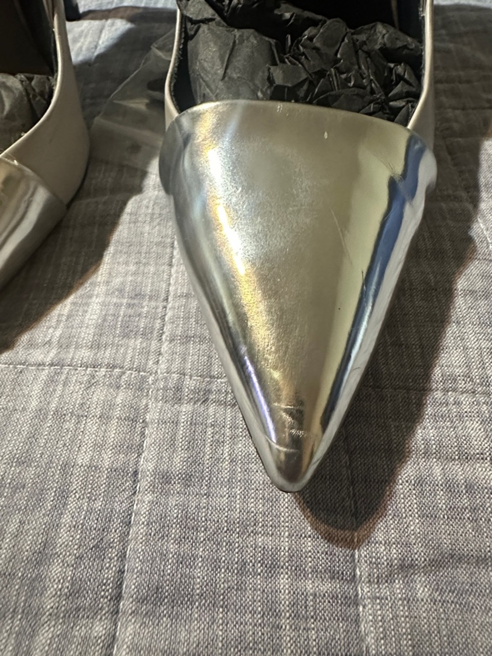 Zara Silver-Tip Grey Pointed Slingback Heels - Picture 5 of 8